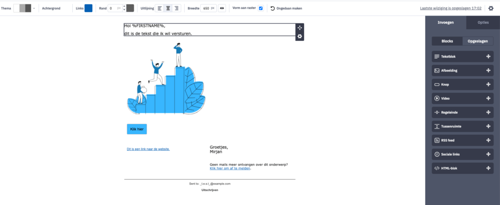 drag en drop email maken in ActiveCampaign