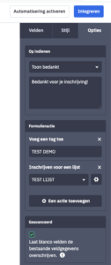 ActiveCampaign inschrijvingen voorzien van opties