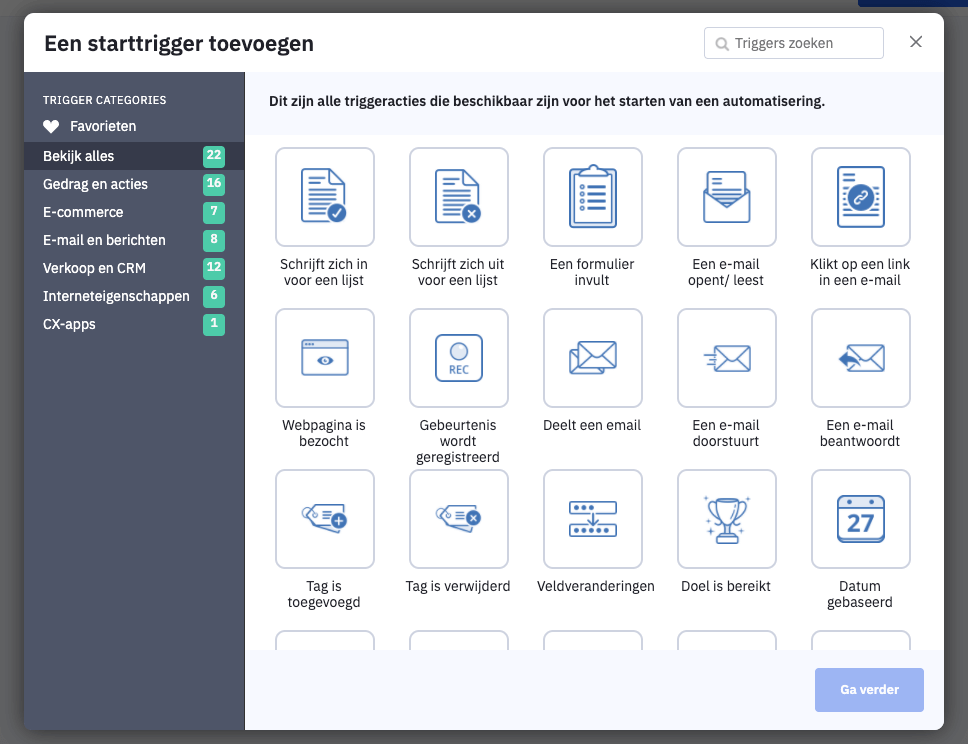 Triggers starten een automatisering in ActiveCampaign