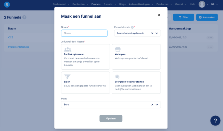 Funnel opzet Systeme